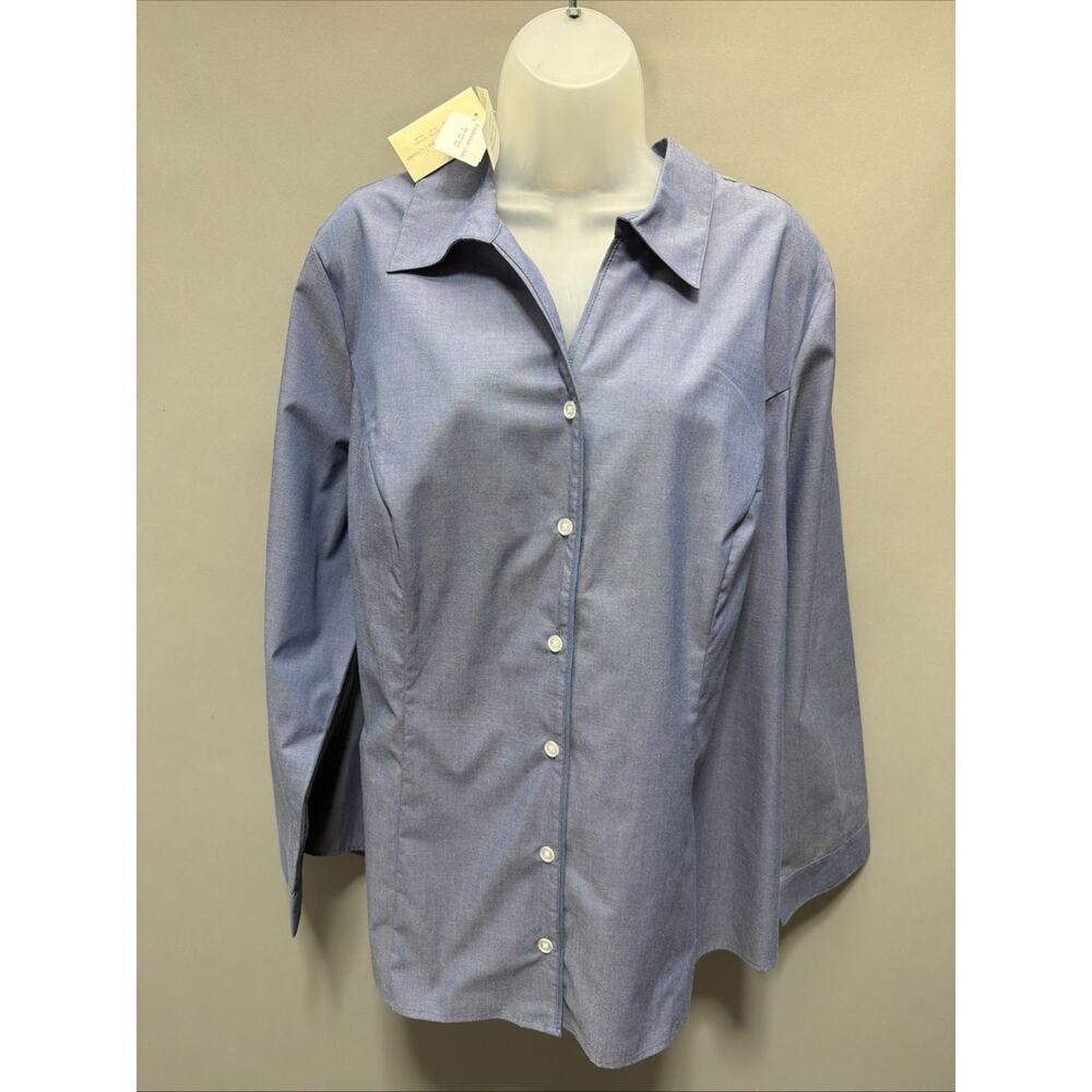 CJ Banks Wrinkle Resistant Button Up Tunic Shirt Womens Plus Size 2X Blue New